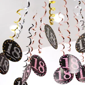 Birthday Party Hanging PVC Spiral Decorations With Age Numbers And Round Cards Ceiling Decor Supplies