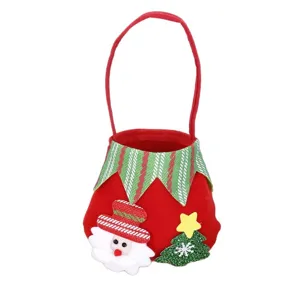 Christmas candy bag cute Santa Claus gift tote bag children holiday party decoration red.