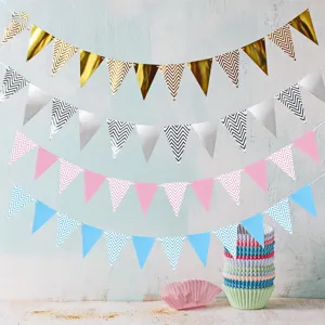 Gold Silver Rose Gold Wavy Bunting Banner Happy Birthday Paper Garland Party Decorations Hanging Celebration Supplies