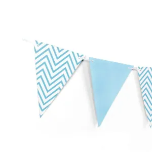Blue chevron gold foil paper bunting flags for birthday party hanging banner decor