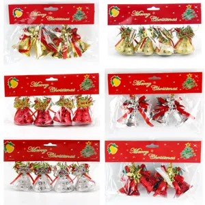 Christmas Tree Hanging Ornaments Electroplated Plastic Bells With Bow And Pine Needles Holiday Party Home Decor