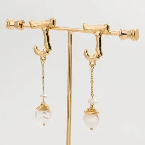 Boucles d'Oreilles Pendantes Créatives Européennes Lettre J Or Fil de Cuivre Enroulé à la Main Perle Artificielle Alliage de Zinc Bijoux Femme