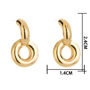Orecchini geometrici dorati a C, eleganti orecchini a cerchio pendenti da donna, 2.4cm.
