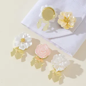 Fashion Flower Button Cover Shirt Cufflink Cover Decorative Rhinestone Camellia Rose Style Alloy Clothing Accessories For Women