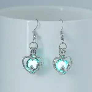 Pendientes de zorro y corazón luminosos en la oscuridad para mujer, joyería de moda.