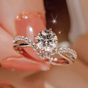 Elegant Copper Zirconia Open Ring Geometric V-Shaped Cross Ring Luxury Bling Crystals Finger Ring Jewelry Gift For Women