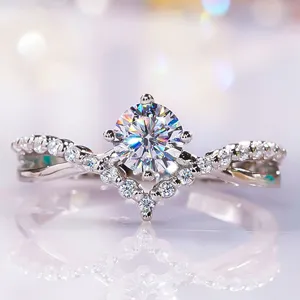 Stunning sparkling cubic zirconia twisted pavé ring detail shot with brilliant fire.