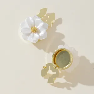Pearl white flower shirt button covers set, elegant metal clip backing decorative accessories.
