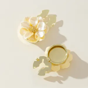 Elegant yellow flower shirt button cover detail showing front and back clip design.