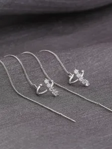 Zircon tassel ear cuffs silver long chain earrings sparkling crystal jewelry detail view.