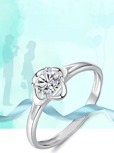 Silberfarbener Zirkonia Ring Kleeblatt Design Damen Mode Schmuck Zubehoer Geschenk