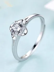 Schöner vierblättriger Klee weißer runder Zirkon Kupfer Ring Damen Modeschmuck neu