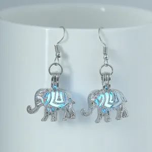 Leuchtende Elefant Ohrringe Silber plattiert hohle Tier Ohrhänger für Damen Schmuck Geschenk