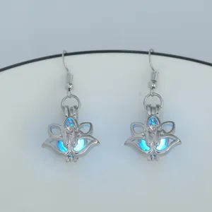 Leuchtende Lotus Blumen Kaefig Ohrringe blaue Kugel Haengeohrringe Modeschmuck Geschenk