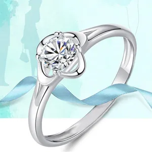Grenzüberschreitender Mode Kupfer Zirkon Ring, glänzender weißer runder Stein Kleeblatt