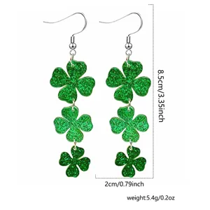 Groene glinsterende klaverblad oorbellen druppel voor Sint Patrick feest sieraden.