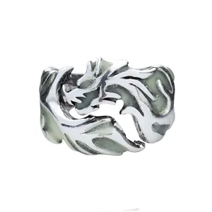 Bague dragon lumineuse vintage pour homme argent retro brille dans le noir anneau ouvert bijou