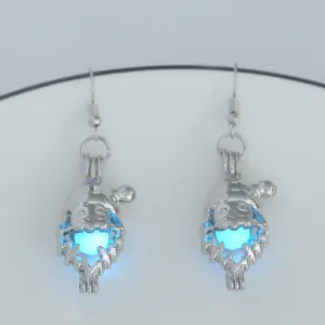 Leuchtende Weihnachtsmann Käfig Ohrringe blaues Licht Stein Anhänger Haken Schmuck Ohrhänger