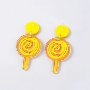 Colorful yellow orange lollipop acrylic drop earrings fun playful candy dangle jewelry for women