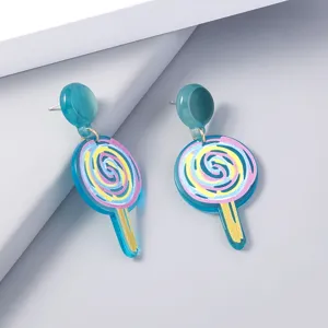 Blue Acrylic Lollipop Dangle Earrings Sweet Candy Drop Earrings For Women Jewelry.