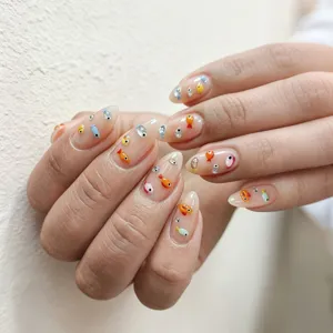 Almond Press On Nails Summer Colorful Fish Design Sweet Pink Gradient Fake Nails For Women Daily Party Nail Art