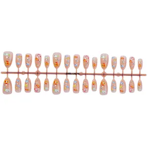 30pcs almond fake nails cute colorful little fish press on nails closeup detailed view