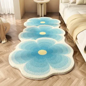 Alfombra de dormitorio floral de imitación cachemira azul suave antideslizante para el hogar