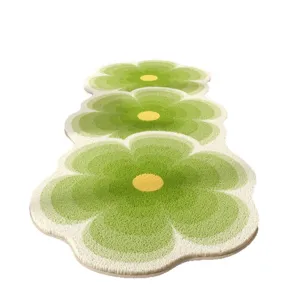 Alfombra de pasillo floral verde de imitación cachemira, suave bajocama antideslizante.