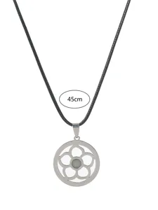 Edelstahl runder Blumen leuchtender Anhänger Halskette mit schwarzem Seil, Schmuck 45cm.