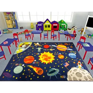 Kids solar system educational area rug for children bedroom playroom classroom decor with planets