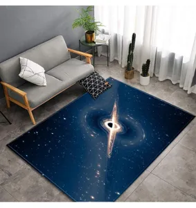 3D space black hole rug for living room bedroom, modern universe star carpet floor mat.