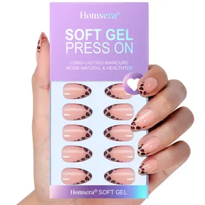 French Leopard Print Short Almond Shape Press On Nails Fake Nails Patch Handmade Soft Gel False Nails Tool Kit For Women