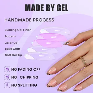 Short almond press-on nails with chic leopard print French tips, handmade gel quality.