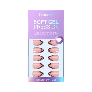 Short almond press on nails with leopard heart design, seamless high quality fake nail art patches.