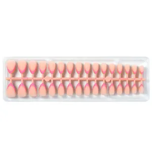Short almond press-on nails set with colorful French edge design, wearable fake nail patches.