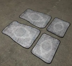 Vintage Nordic 4-piece car floor mat set with retro floral pattern, anti-slip and durable.