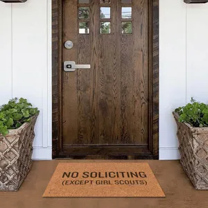 Coir doormat for front porch entrance, funny no soliciting door mat, durable indoor outdoor rug.