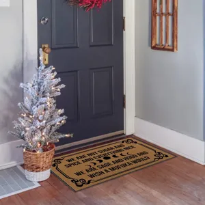 Cozy indoor doormat with funny quote print and moon phases, anti-slip entrance mat for home.