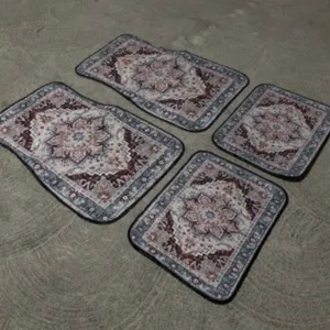 Vintage Nordic 4-piece car floor mats set, anti-slip and wear-resistant interior decor.