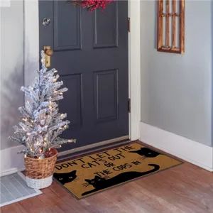 Funny cat printed doormat for indoor entrance, non-slip coir floor mat for porch and hallway.