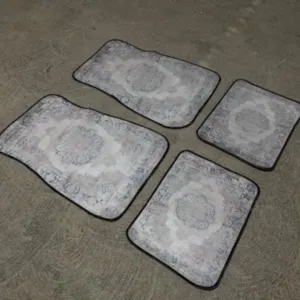 Retro Nordic 4-piece car floor mat set, anti-slip wear-resistant interior accessory.