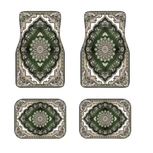 Vintage green Nordic style 4-piece car floor mat set anti-slip durable interior accessories