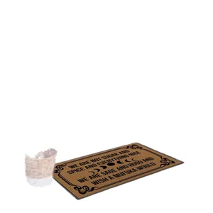 Non-slip coir doormat with funny text and moon phase print, perfect for entryway and porch.