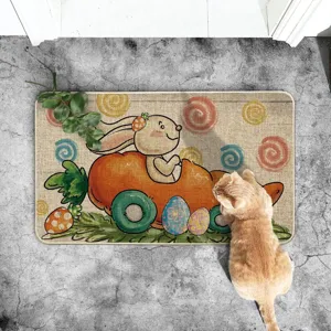 Easter bunny doormat cute cartoon rabbit carrot pattern non-slip entryway floor mat for home