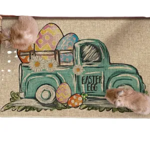 Easter bunny truck doormat festive home decor anti-slip entryway mat holiday floor rug