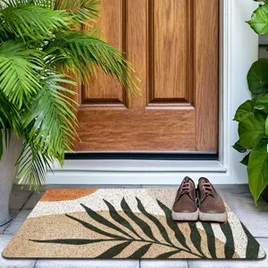 Nordic loop entryway doormat with botanical pattern, perfect for home hallway and front door decor.