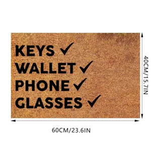 Kokosnoot deurmat met sleutels portemonnee print, antislip entree vloermat 40x60cm