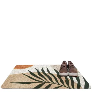 Modern Nordic PVC loop vinyl doormat for home entryway, abstract leaf pattern floor mat