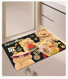 Cartoon cute bear pattern absorbent floor mat for bathroom entryway anti-slip door rug