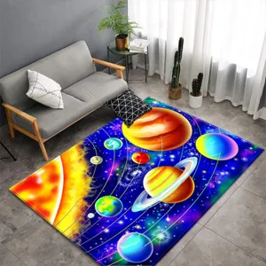 3D Universe Planet Living Room Carpet Starry Sky Space Bedroom Large Area Rug Non-Slip Decor